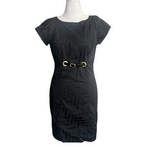 CHETTA B Midi Cocktail Sheath‎ Jacquard Striped Belted Dress Size 10